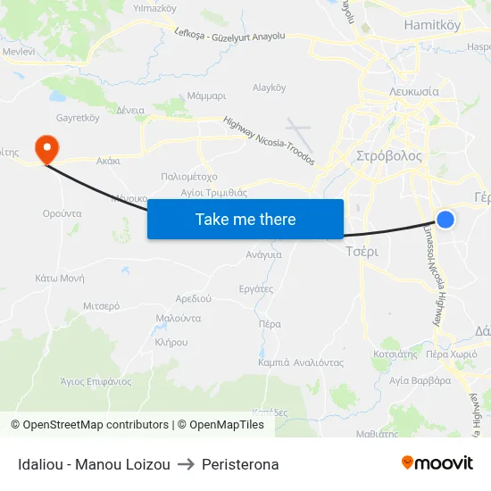 Idalion - Manos Loizou to Peristerona map