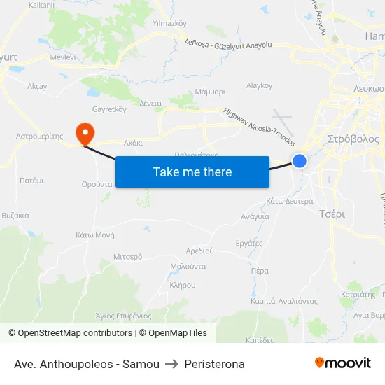 Ave. Anthoupoleos - Samou to Peristerona map