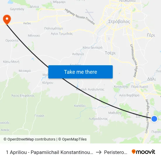 1 Apriliou - Papamiichail Konstantinou 2 to Peristerona map