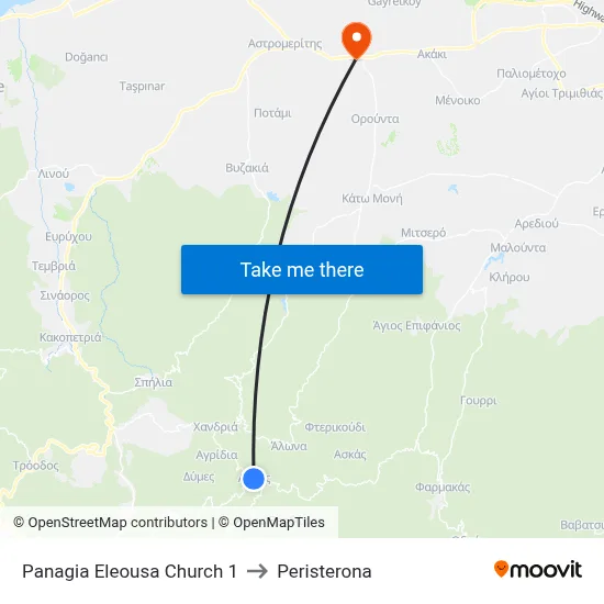 Panagia Eleousa Church to Peristerona map