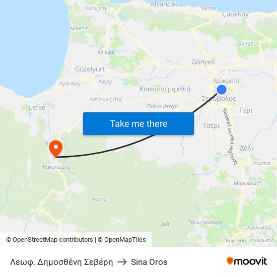 Λεωφ. Δημοσθένη Σεβέρη to Sina Oros map