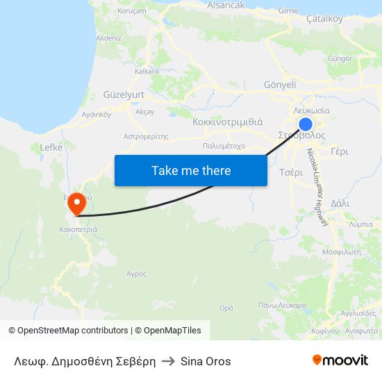 Λεωφ. Δημοσθένη Σεβέρη to Sina Oros map