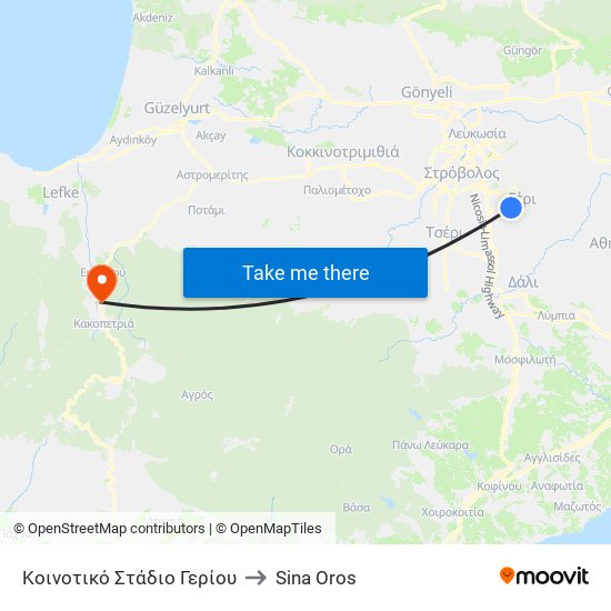 Κοινοτικό Στάδιο Γερίου to Sina Oros map