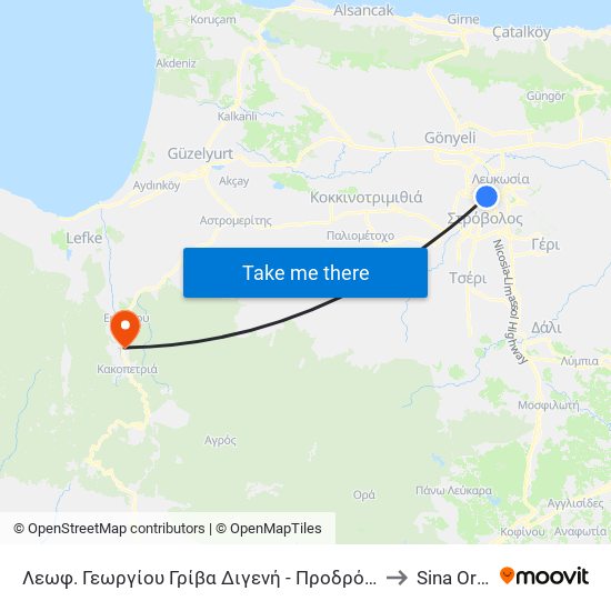 Λεωφ. Γεωργίου Γρίβα Διγενή - Προδρόμου 2 to Sina Oros map