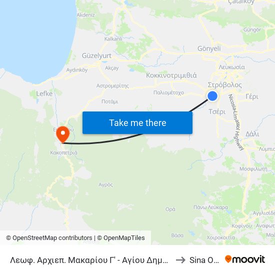 Λεωφ. Αρχιεπ. Μακαρίου Γ' - Αγίου Δημητριανού to Sina Oros map