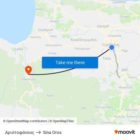 Αριστοφάνους to Sina Oros map