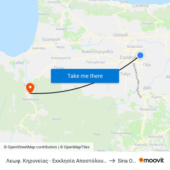 Λεωφ. Κηρυνείας - Εκκλησία Αποστόλου Ανδρέα 2 to Sina Oros map