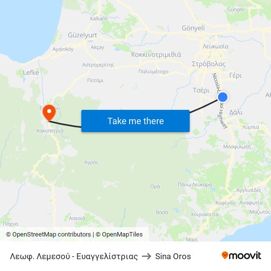 Λεωφ. Λεμεσού - Ευαγγελίστριας to Sina Oros map
