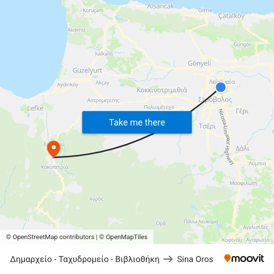 Δημαρχείο - Ταχυδρομείο - Βιβλιοθήκη to Sina Oros map