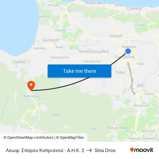 Λεωφ. Γεωργίου Γρίβα Διγενή to Sina Oros map