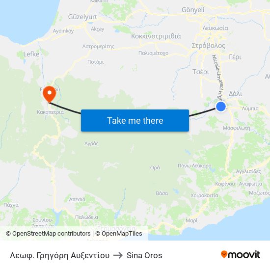 Λεωφ. Γρηγόρη Αυξεντίου to Sina Oros map