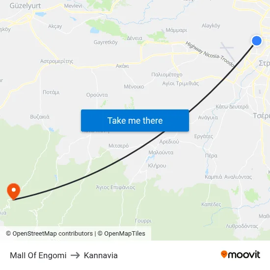 Mall Of Engomi to Kannavia map