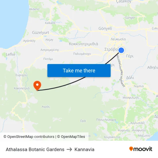 Athalassa Botanic Gardens to Kannavia map