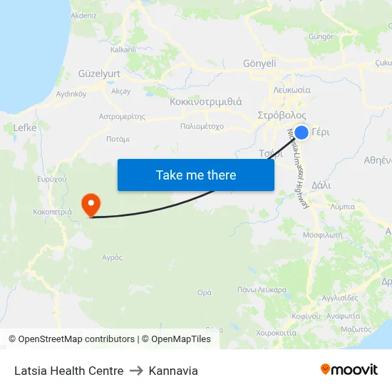 Latsia Health Centre to Kannavia map
