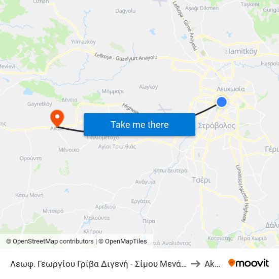 Λεωφ. Γεωργίου Γρίβα Διγενή - Σίμου Μενάρδου to Akaki map