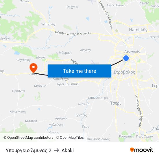 Προδρόμου to Akaki map