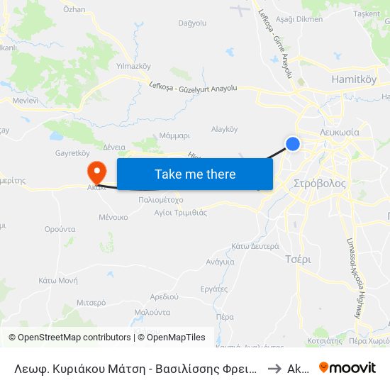Λεωφ. Κυριάκου Μάτση - Βασιλίσσης Φρειδερίκης to Akaki map