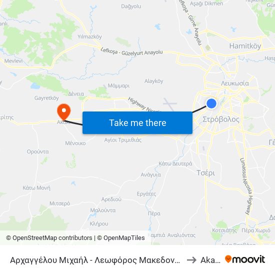 Αρχαγγέλου Μιχαήλ - Λεωφόρος Μακεδονίας to Akaki map