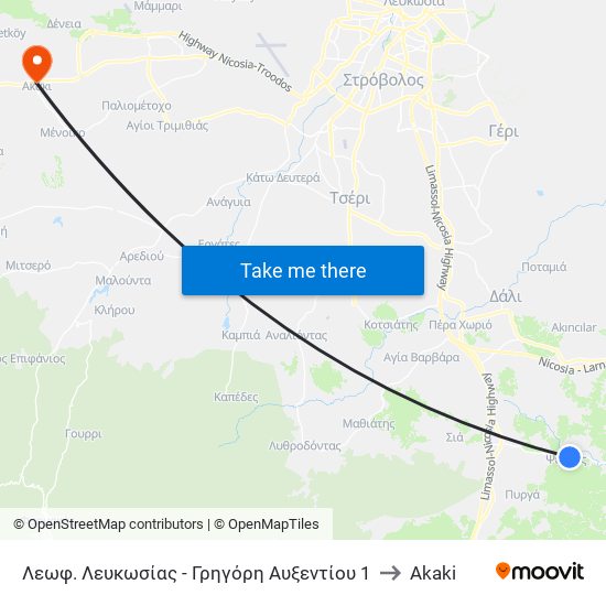 Λεωφ. Λευκωσίας - Γρηγόρη Αυξεντίου 1 to Akaki map