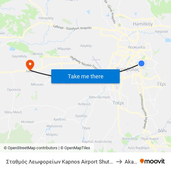 Σταθμός Λεωφορείων Kapnos Airport Shuttle to Akaki map