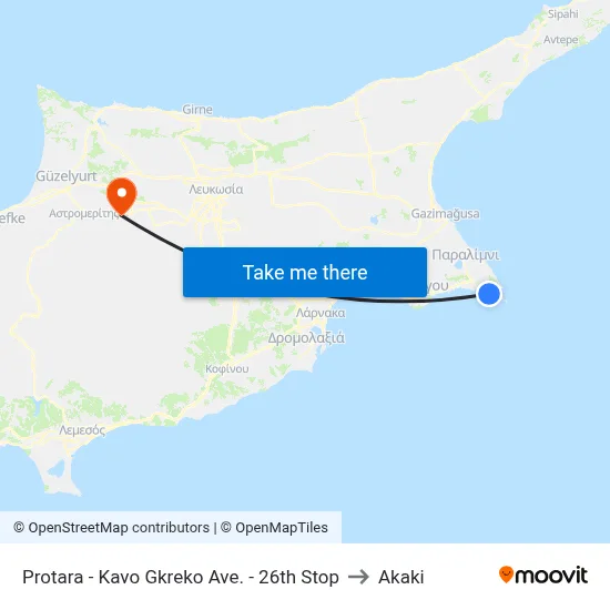 Protara - Kavo Gkreko Ave. - 26th Stop to Akaki map