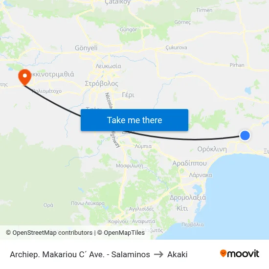 Archbishop Makarios III Ave. - Salamis to Akaki map