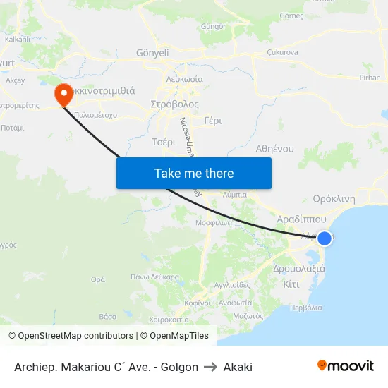 Archiep. Makariou C´ Ave. - Golgon to Akaki map