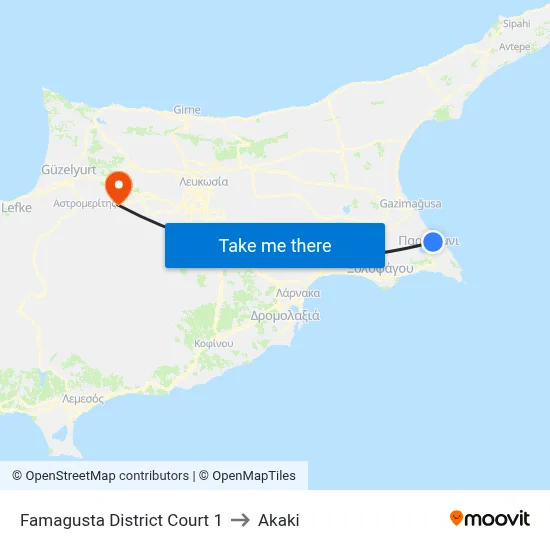 Famagusta District Court 1 to Akaki map