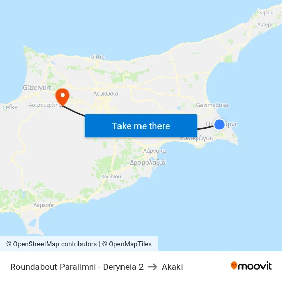 Roundabout Paralimni - Deryneia 2 to Akaki map