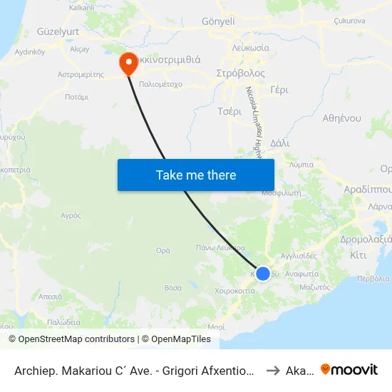 Archbishop Makarios III Avenue - Gregory Afxentiou 2 to Akaki map