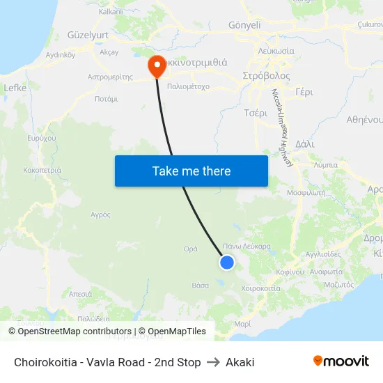 Choirokoitia - Vavla Road - 2nd Stop to Akaki map