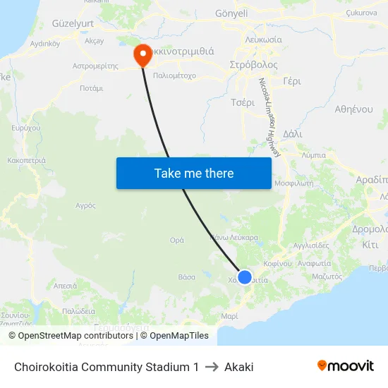 Choirokoitia Community Stadium 1 to Akaki map