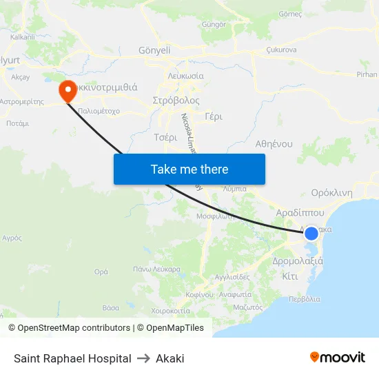 Saint Raphael Hospital to Akaki map