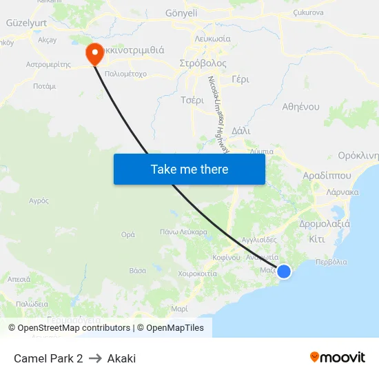 Camel Park 2 to Akaki map