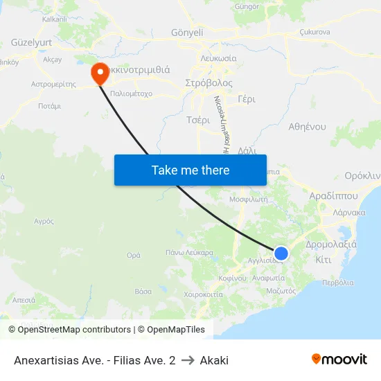Anexartisias Ave. - Filias Ave. 2 to Akaki map
