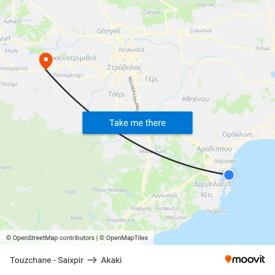 Touzchane - Shakespeare to Akaki map