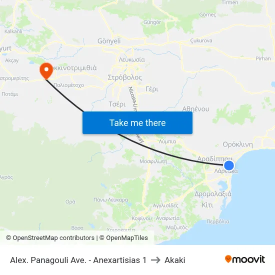 Alex. Panagouli Ave. - Anexartisias 1 to Akaki map