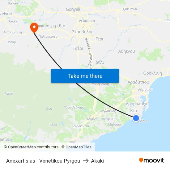 Independence - Venetian Tower to Akaki map