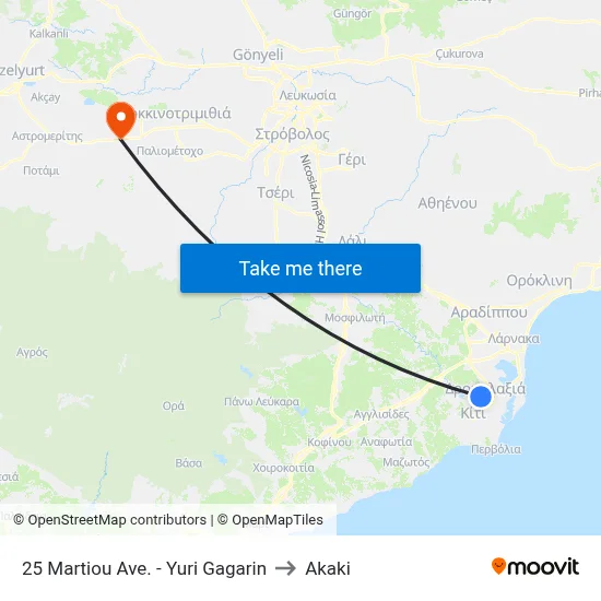 25 March Avenue - Yuri Gagarin Street to Akaki map