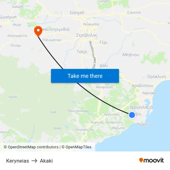 Keryneias to Akaki map