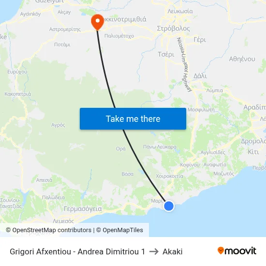 Grigori Afxentiou - Andrea Dimitriou 1 to Akaki map