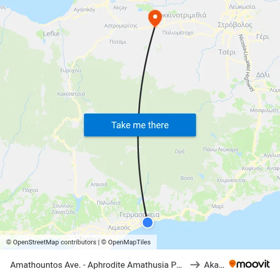 Amathountos Ave. - Aphrodite Amathusia Park to Akaki map