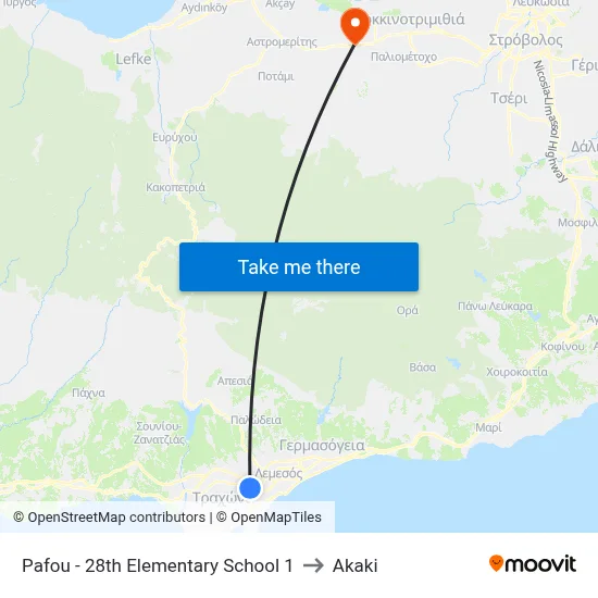 Pafou - 28th Elementary School 1 to Akaki map