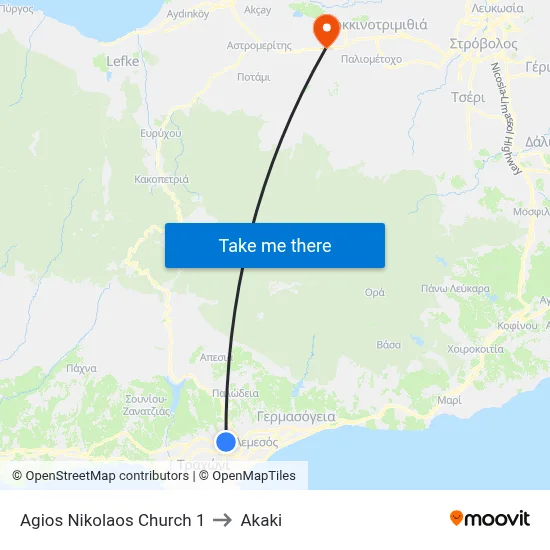 Agios Nikolaos Church 1 to Akaki map