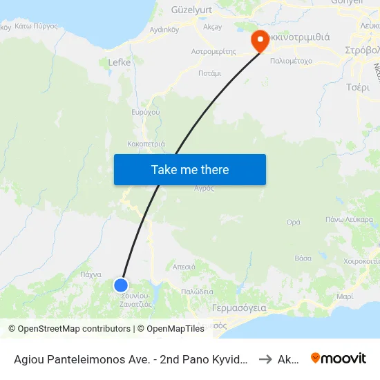 Agiou Panteleimonos Ave. - 2nd Pano Kyvides 1 to Akaki map