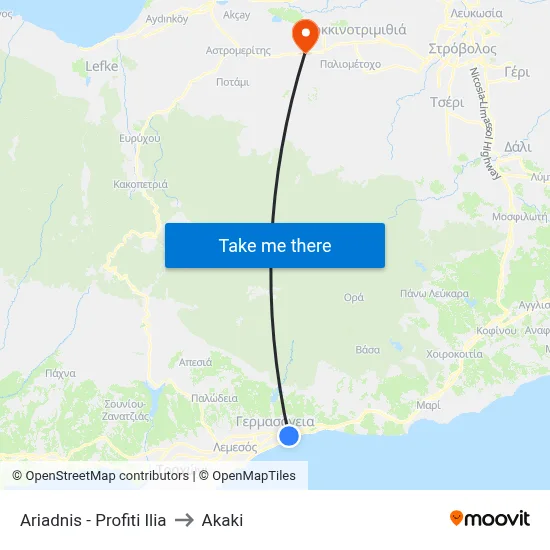 Ariadne - Prophet Elias to Akaki map