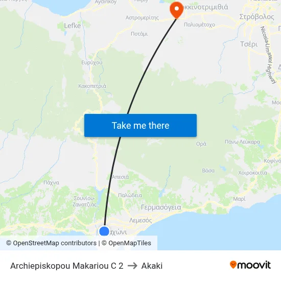 Archiepiskopou Makariou C 2 to Akaki map