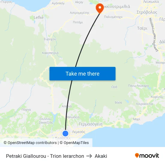 Petraki Giallourou - Trion Ierarchon to Akaki map