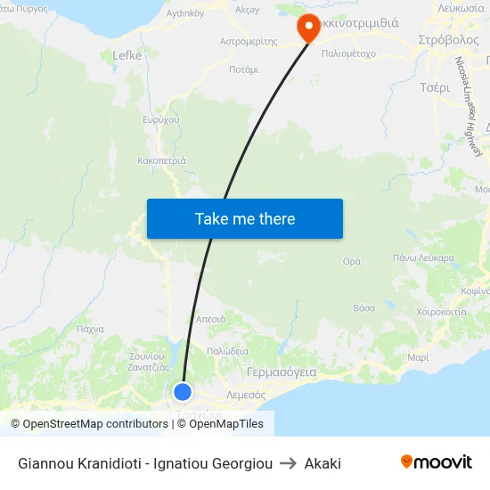 Giannou Kranidioti - Ignatiou Georgiou to Akaki map