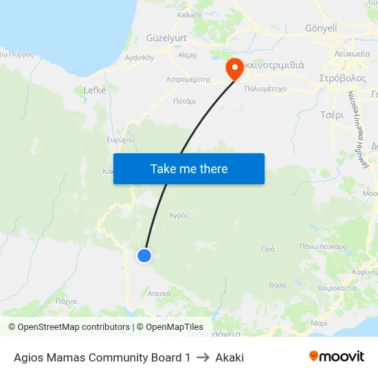 Agios Mamas Community Board 1 to Akaki map